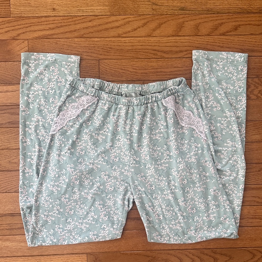 🤍 Women’s pajama pants floral mint green pink lace soft size large loungewear